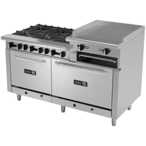 AEMR 2 RG24 B6 60H LPG 6 FUEGOS ABIERTOS + PLANCHA 24" ELEVADA + GRATINADOR + 2 HORNOS 24" Y 36"