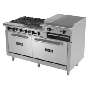AEMR 2 RG24 B6 60H NG 6 FUEGOS ABIERTOS + PLANCHA 24" ELEVADA + GRATINADOR + 2 HORNOS 24" Y 36"