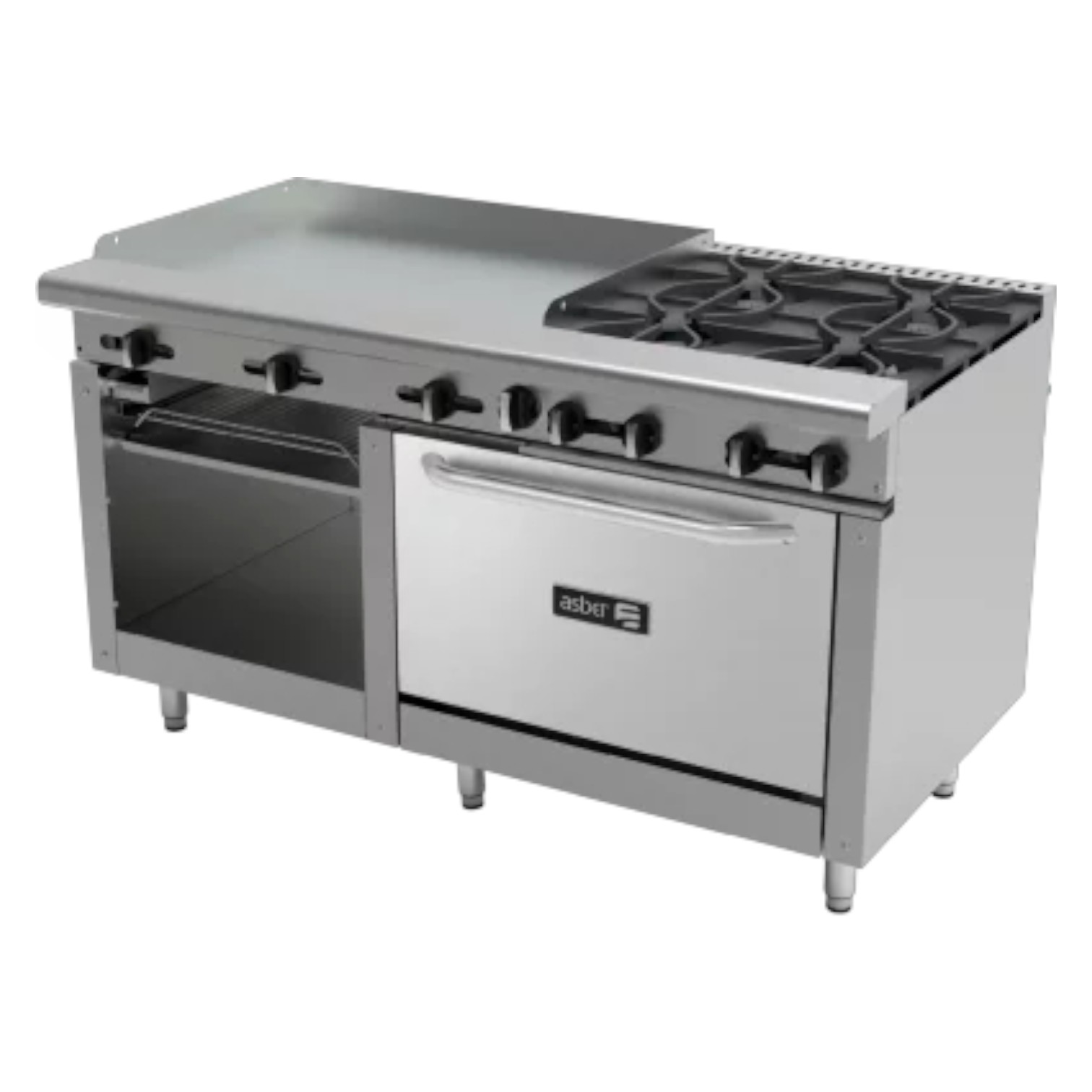 19055380 AEMR G36 B4 60H NG 4 FUEGOS ABIERTOS + PLANCHA 36" + GRATINADOR + HORNO 36"